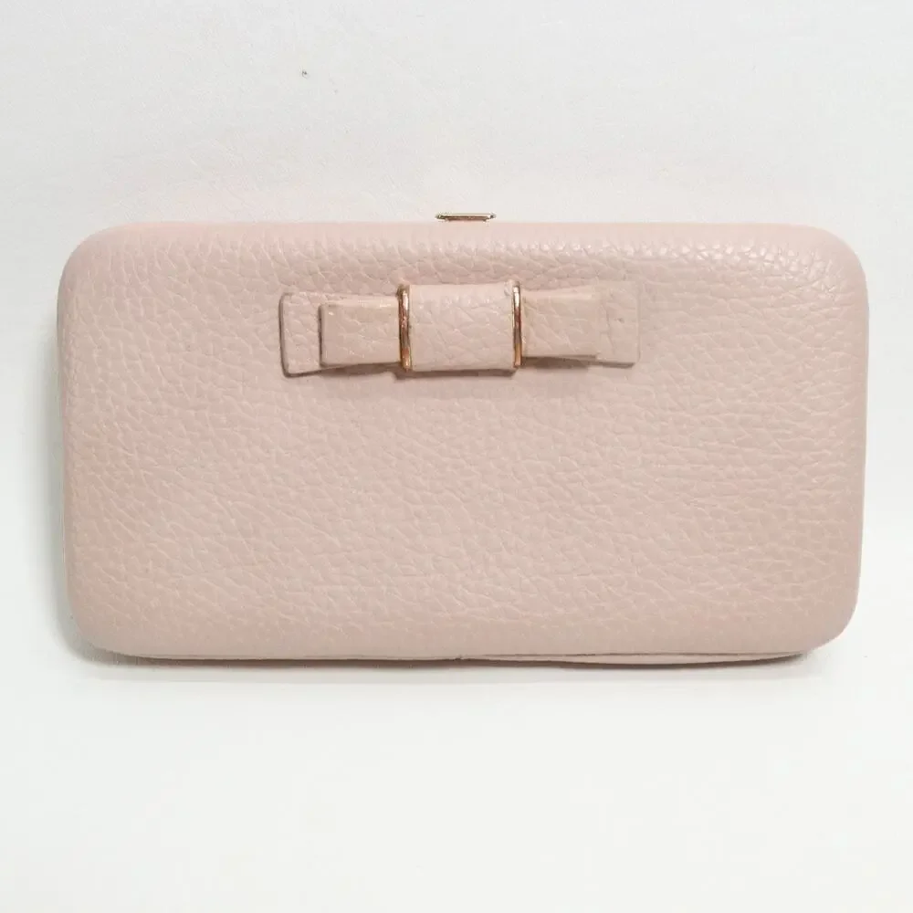 Classic Clutch Hard Case Wallet Women Pink Blush Faux Pebble Leather ID Cards